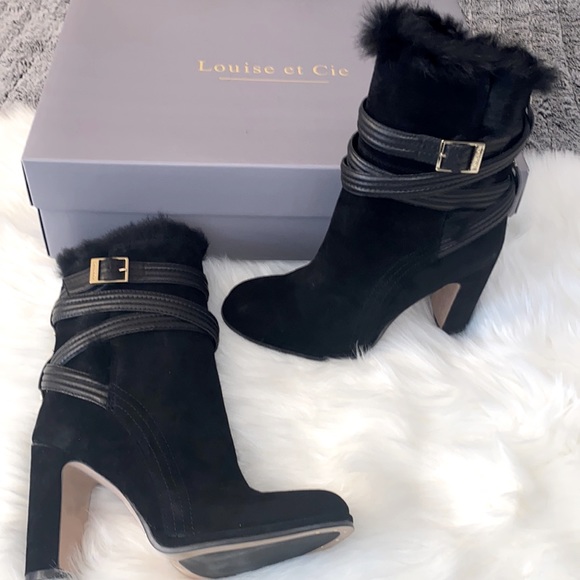 Louise et Cie  Lo-Ynez black ankle boots with real rabbit fur. NWB - Picture 2 of 10